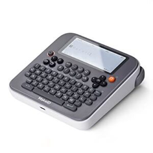 Makeid E1 Portable Label Maker - Bluetooth Compatible Thermal Printer - QWERTY Keyboard, 4.42" LCD Screen - Prints 9mm, 12mm, 16mm Clear Waterproof Sticker Labels - Includes USB Cable