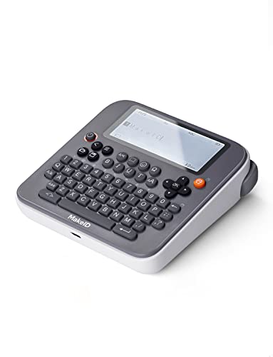 Makeid E1 Portable Label Maker - Bluetooth Compatible Thermal Printer - QWERTY Keyboard, 4.42" LCD Screen - Prints 9mm, 12mm, 16mm Clear Waterproof Sticker Labels - Includes USB Cable
