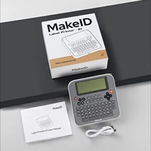 Makeid E1 Portable Label Maker - Bluetooth Compatible Thermal Printer - QWERTY Keyboard, 4.42" LCD Screen - Prints 9mm, 12mm, 16mm Clear Waterproof Sticker Labels - Includes USB Cable