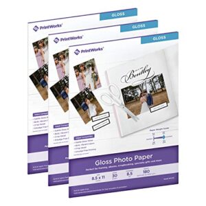 printworks photo paper, gloss, 8.5in x 11in, 90 sheets (3-pack bundle), 00543
