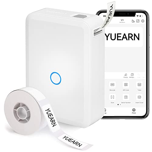 YUEARN Label Makers, D110 Bluetooth Label Maker Printer, White Mini Label Maker Machine, with Tape, Multiple Templates Label Maker, Thermal Label Maker for Storage Shipping Barcode Office Kitchen