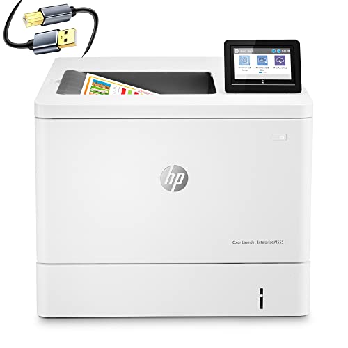 HP Color Laserjet Enterprise M555dn Print only Wired Laser Printer, 4.3" Touchscreen LCD Display, 40 ppm, 600 x 600 dpi, 1 GB Memory, Auto Duplex Printing, Ethernet, USB, Cbmou Printer Cable