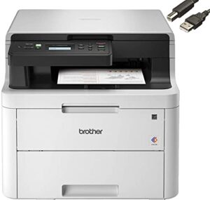 brother hl-l3290cdw wireless compact digital color laser all-in-one printer, duplex printing, print scan copy – 600 x 2400 dpi, 25ppm, 250-sheet, works with alexa – bundle with jawfoal printer cable.