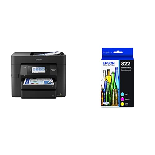 Epson Workforce Pro WF-4830 Wireless All-in-One Printer with Auto 2-Sided Print, 50-Page ADF, 500-sheet Paper Capacity, Black, Large & 822 Standard Capacity, Cyan, Magenta, Yellow Jaune