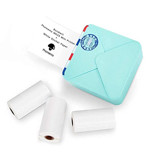 Phomemo M02S Pocket Printer- Mini Bluetooth Thermal Printer with 3 Rolls White Sticker Paper, Compatible with iOS + Android for Learning Assistance, Study Notes, Journal, Fun, Work, Cyan