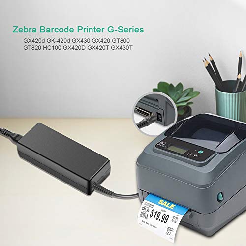 HKY 24V AC Charger Compatible with Zebra ZP550 ZP450 Barcode Printer G-Series GX420d Gk-420d GX430 GX420 GT800 GT820 HC100 GX420D GX420T GX430T Label Printer Power Supply Cord Plug Charger