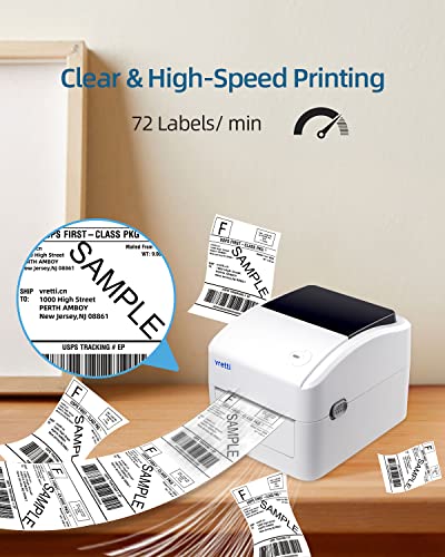 vretti Thermal Label Printer, 4x6 Thermal Shipping Label Printer for Shipping Packages and Small Business, 152mm/s Desktop Barcode Printer Machine for Amazon Ebay Etsy Shopify on Windows& Mac