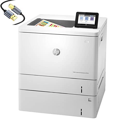 HP Color Laserjet Enterprise M555x Single-Function Wireless Laser Printer with 3 Paper Trays, White - Print only - 4.3" Touchscreen, 40 ppm, 1200 x 1200 dpi, Auto Duplex Printing, Cbmou Printer Cable