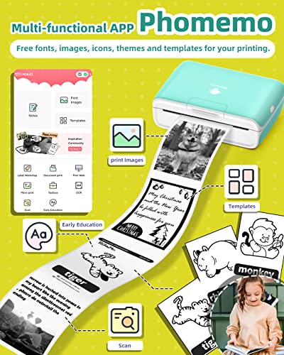 Phomemo M04S Wireless Portable Printer- Thermal Printer Sticker Printer- Compatible with iOS and Android for Travel, Mobile Office, School, Home with 300dpi,Support 53/80/110mm Printing Width,Green…