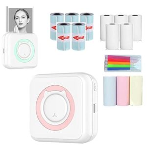 instaproud – portable sticker printer, mini printer sticker maker, mini pocket thermal printer, mini printer portable bluetooth-compatible photo printer for photos, diaries, memos (pink(set-5))