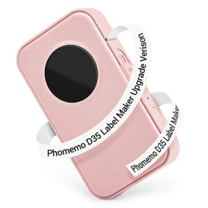 phomemo labeler d35 inkless bluetooth label maker machine, portable sticker labeler,support pre-cut/continuous paper,home,office,organization,gift for halloween,christmas-pink