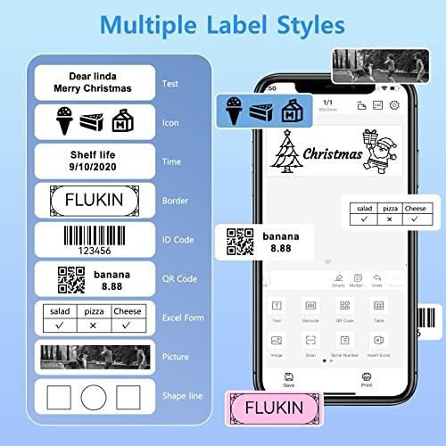 Label Makers D110 Portable Mini Bluetooth Label Printer Wireless Labeler Machine with Tape Small Smart Phone Handheld Sticker Multiple Templates Font Icon Easy to Use Inkless Rechargeable