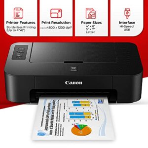 Canon PIXMA TS Inkjet Photo Printer, High Resolution Images, Fast Print Speeds, Home and Office, with Canon Ink and Microtella USB Printer Cable Bundle – Black