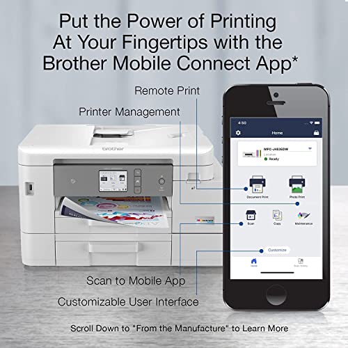 Brother MFC-J4535DW INKvestment Tank All-in-One Color Inkjet Printer with NFC, Auto 2-Sided Printing, Print Scan Copy Fax, Built-in wireless, 4800 x 1200 dpi, White - Bundle with Cefesfy Printer Cable