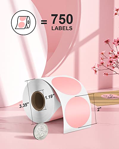 NELKO 2 Inch Pink Circle Thermal Stickers Labels, Self-Adhesive Round Thermal Stickers for Small Businesses, DIY Logo Design, Customized Thank You Stickers, QR Code 750 Labels/Roll