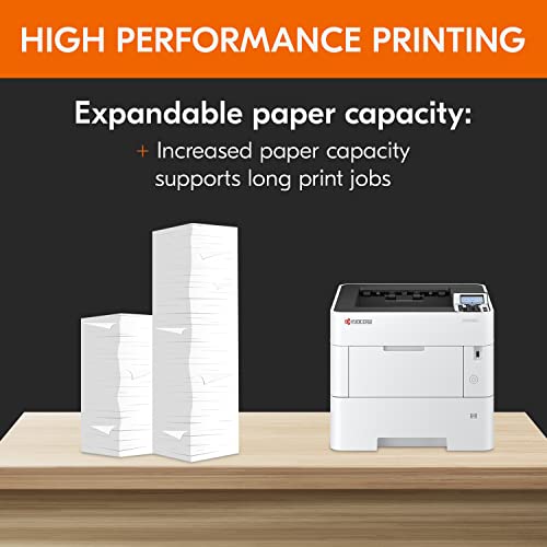 Kyocera ECOSYS PA5000x Monochrome Laser Printer, 52 ppm, 600 x 600 dpi and Up to Fine 1200 dpi, 600 Sheet Tray, 100 Sheet MPT, Duplex, 5 Line LCD w/Hard Key Panel, Gigabit Ethernet, USB, 512 MB