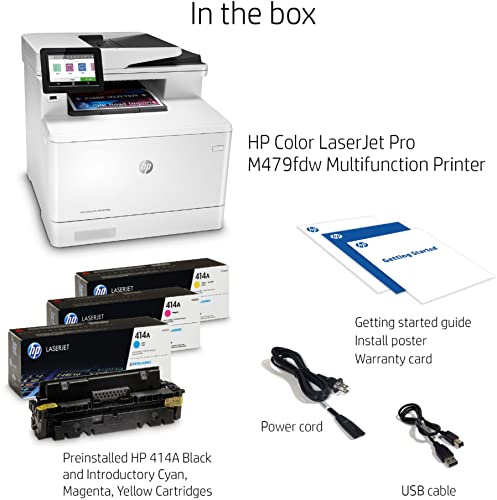 HP Color LaserJet Pro M479fdw Compact Wireless All-in-One Laser Printer, Print Scan Copy Fax, 4.3" Color Touchscreen, Auto 2-Sided Printing, WIFI, USB 2.0, 28ppm, 50-sheet, 600x600DPI, White,Durlyfish