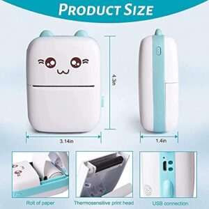 TVAIGER Portable Mini Printer, Inkless Thermal Sticker Printer, Wireless Bluetooth Photo Printer with 6 Rolls Printing Paper for Sticker, Label, Text Memo, Receipt, Photo Printers (Blue)