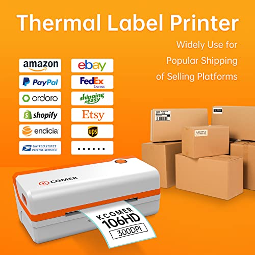 K COMER HD Thermal Shipping Label Printer 300DPI, Direct Thermal 4x6 High-Speed Label Printer, Compatible with Windows and Mac,Supports Multiple Platform Applications