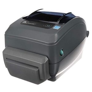 zebra gx430t thermal transfer desktop printer for labels, receipts, barcodes, tags – print width 4″ – usb, serial, parallel, ethernet port connectivity (includes cutter)