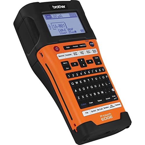 Brother PT-E500 Handheld Industrial Label Printer with PC Connectivity, Orange - 1.2" per Second Print Speed, up to 24mm Tape Size, 180 dpi, USB Interface, Auto Cut Labeling Tool with Carrycase