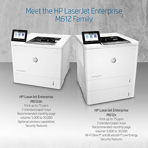 HP LaserJet Enterprise M612x Monochrome Printer with built-in Ethernet, 2-sided printing & extra paper tray (7PS87A), White