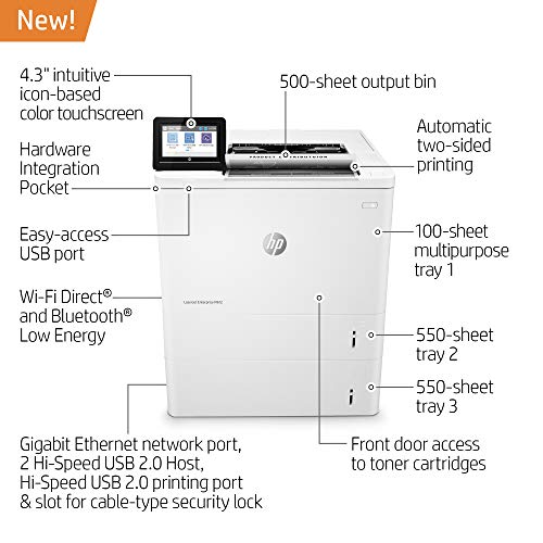 HP LaserJet Enterprise M612x Monochrome Printer with built-in Ethernet, 2-sided printing & extra paper tray (7PS87A), White