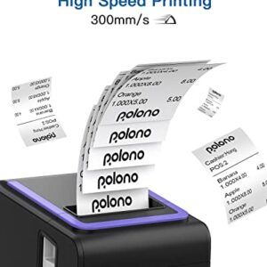 POLONO Receipt Printer, 3 1/8"" 80mm PL330 Thermal Receipt Printer, 300mm/s POS Receipt Printer, 2 1/4"" x 50' Thermal Paper, Receipt Paper Suitable for Many Credit Card Terminals, BPA Free, 50 Rolls