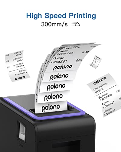 POLONO Receipt Printer, 3 1/8"" 80mm PL330 Thermal Receipt Printer, 300mm/s POS Receipt Printer, 2 1/4"" x 50' Thermal Paper, Receipt Paper Suitable for Many Credit Card Terminals, BPA Free, 50 Rolls