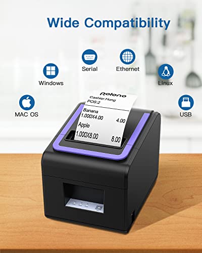 POLONO Receipt Printer, 3 1/8"" 80mm PL330 Thermal Receipt Printer, 300mm/s POS Receipt Printer, 2 1/4"" x 50' Thermal Paper, Receipt Paper Suitable for Many Credit Card Terminals, BPA Free, 50 Rolls