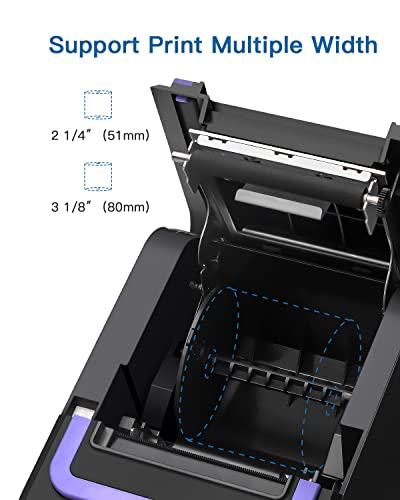 POLONO Receipt Printer, 3 1/8"" 80mm PL330 Thermal Receipt Printer, 300mm/s POS Receipt Printer, 2 1/4"" x 50' Thermal Paper, Receipt Paper Suitable for Many Credit Card Terminals, BPA Free, 50 Rolls