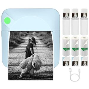 tvaiger mini printer, portable thermal printer, bluetooth inkless lable printers with 6 rolls printing paper compatible with ios and android for label receipt photo notes and memos