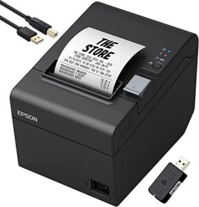 epson tm-t20iii thermal wireless pos receipt printer with wireless dongle, black – wifi, ethernet, usb-b interfaces and dk port – 250mm/sec, 203 dpi, auto-cutter, daodyang printer_cable