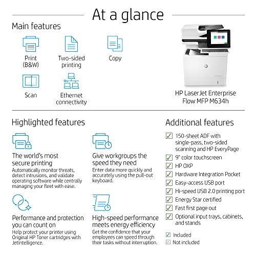 HP LaserJet Enterprise Flow MFP M634h Monochrome All-in-One Printer with built-in Ethernet & 2-sided printing (7PS95A)