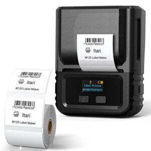 itari m120 label makers bluetooth label printer label maker machine with tape for small business, envelopes, candle, jars, clothes, files, compatible with android & ios system, black