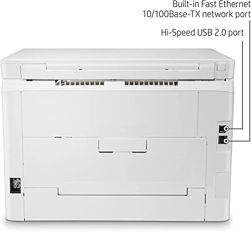 HP Color Laserjet Pro MFP M182nw All-in-One Wireless Laser Printer, White - Print Scan Copy - 17 ppm, 600 x 600 dpi, 8.5 x 14, 2-Line LCD with Numeric Keypad Display, Ethernet, Cbmou Printer Cable