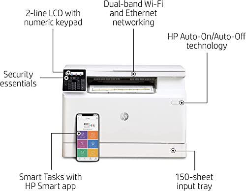 HP Color Laserjet Pro MFP M182nw All-in-One Wireless Laser Printer, White - Print Scan Copy - 17 ppm, 600 x 600 dpi, 8.5 x 14, 2-Line LCD with Numeric Keypad Display, Ethernet, Cbmou Printer Cable