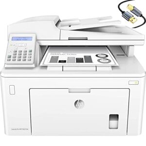 hp laserjet pro mfp m227fdn all-in-one nfc ethernet monochrome laser printer, white – print scan copy fax – 30 ppm, 1200 x 1200 dpi, 8.5 x 14, 35-sheet adf, auto 2-sided printing, cbmou printer cable