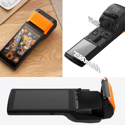 Mobile POS Printer SUNMI V2 POS Terminal with 58mm Thermal Receipt Printer, Speaker, Cam, Barcode Scanner in One Handheld PDA Printer, Compatible with Loyverse iREAP CashStock for Sales Retail Print