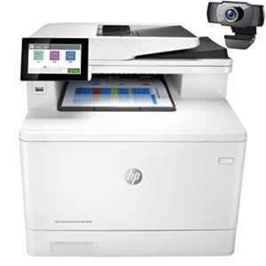 hp laserjet enterprise mfp m480f all-in-one wired color laser printer, white – print scan copy fax – 4.3″ touchscreen, 29 ppm, auto duplex printing, 50-sheet adf, ethernet, cbmou external webcam