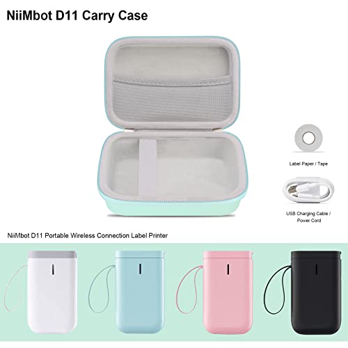 Elonbo Carrying Case for NIIMBOT D11 Label Maker, D11 Portable Bluetooth Handheld Label Printer Storage Holder, Extra Mesh Pocket Fits NIIMBOT D11 Label Maker Tape, Cable, Blue (CASE ONLY)