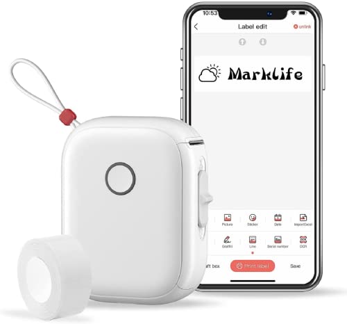 MARKLIFE P12 Label Maker Machine with Tape - Portable Bluetooth Label Printer, Mini Printer Can Print Continuous Label, Sticker Printer Compatible with iOS Android, for Business Home Office (White)