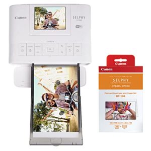 canon selphy cp1300 wireless compact photo printer + rp-108 high-capacity color ink/paper set bundle, white