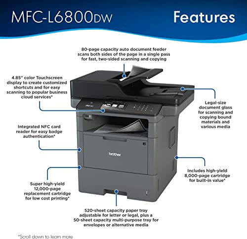 Brother MFC-L68 00DW All-in-One Wireless Monochrome Laser Printer, Print Copy Scan Fax, Multifunction, Duplex Print, Mobile Printing & Scanning, Durlyfish