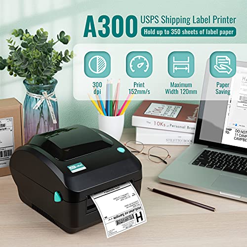 HotLabel 300 DPI Shipping Label Printer 4x6, A300 Direct Thermal Label Printer for Shipping Packages, Product Barcode Printer Sticker Maker Machine for Amazon Shopify FedEx UPS, Address Mailing