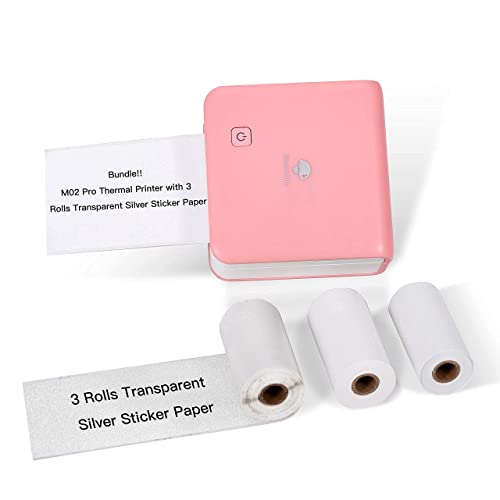 Phomemo M02 Pro Pocket Printer - with 3 Rolls Transparent White Paper， Compatible with iOS + Android for Plan Journal, Study Notes, Art Creation, Work, Gift