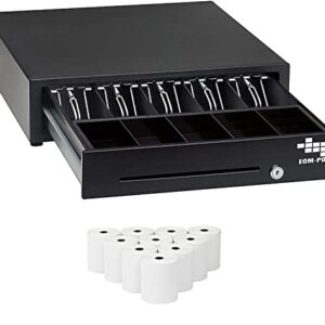 EOM-POS Cash Register Money Drawer. Compatible with Square [Receipt Printer Required]. Includes 10 Rolls of Thermal Receipt Paper