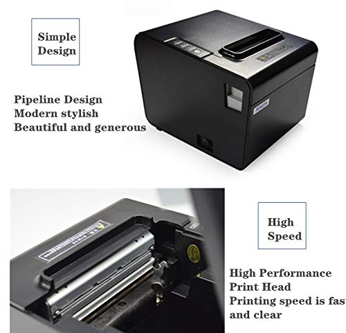 80MM POS Thermal Receipt Printer Compatible 80mm Thermal Paper Rolls - 250mm/sec High-Speed Printing with ESC/POS Print Commands.(Black) (USB)