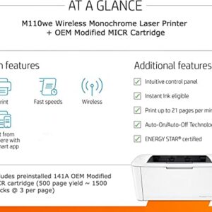 RT M110we Wireless Monochrome Laser Check Printer Bundle with 1 OEM Modified 141A MICR Ink Toner Cartridge for Printing Business and Personal Checks (2 Items)
