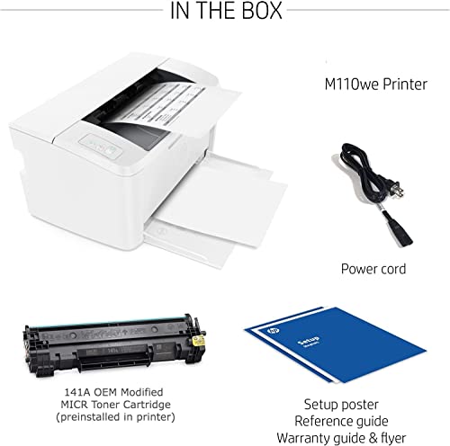 RT M110we Wireless Monochrome Laser Check Printer Bundle with 1 OEM Modified 141A MICR Ink Toner Cartridge for Printing Business and Personal Checks (2 Items)